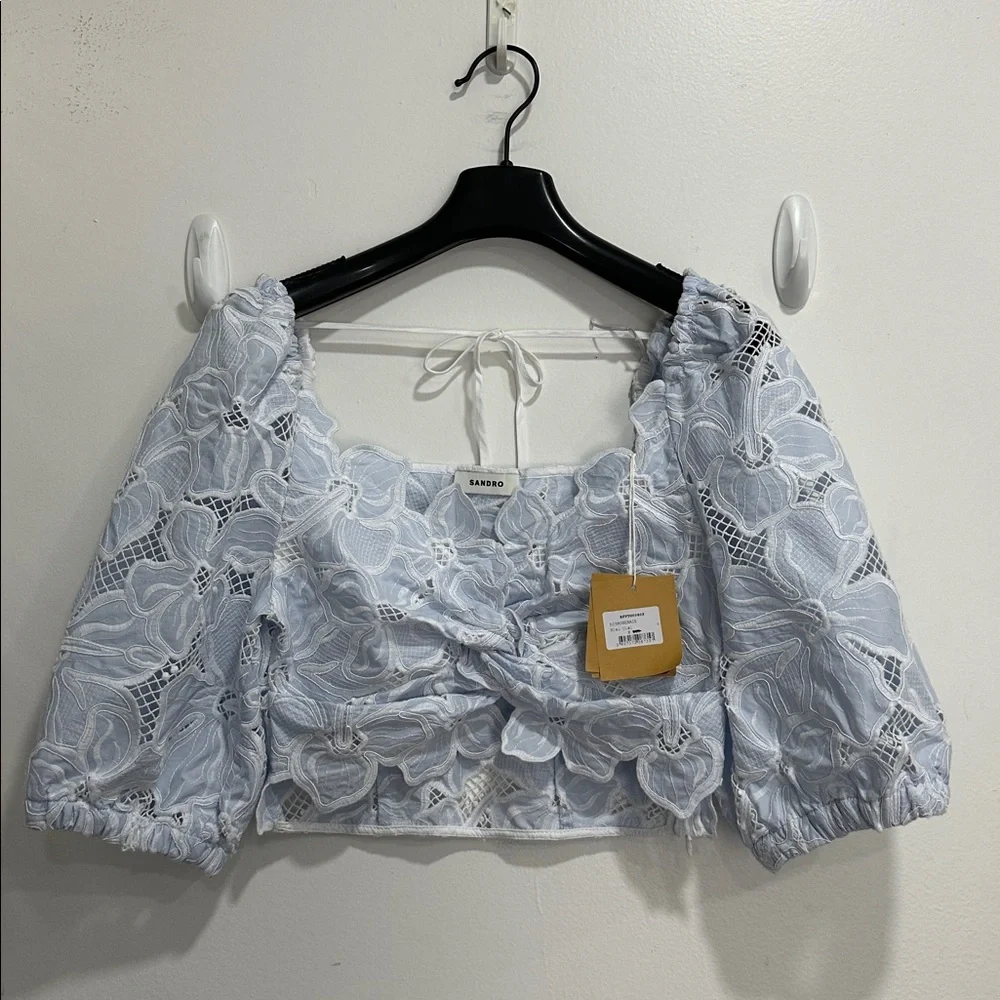 Sandro NWT White Lace Crop Top - Picture 5 of 6